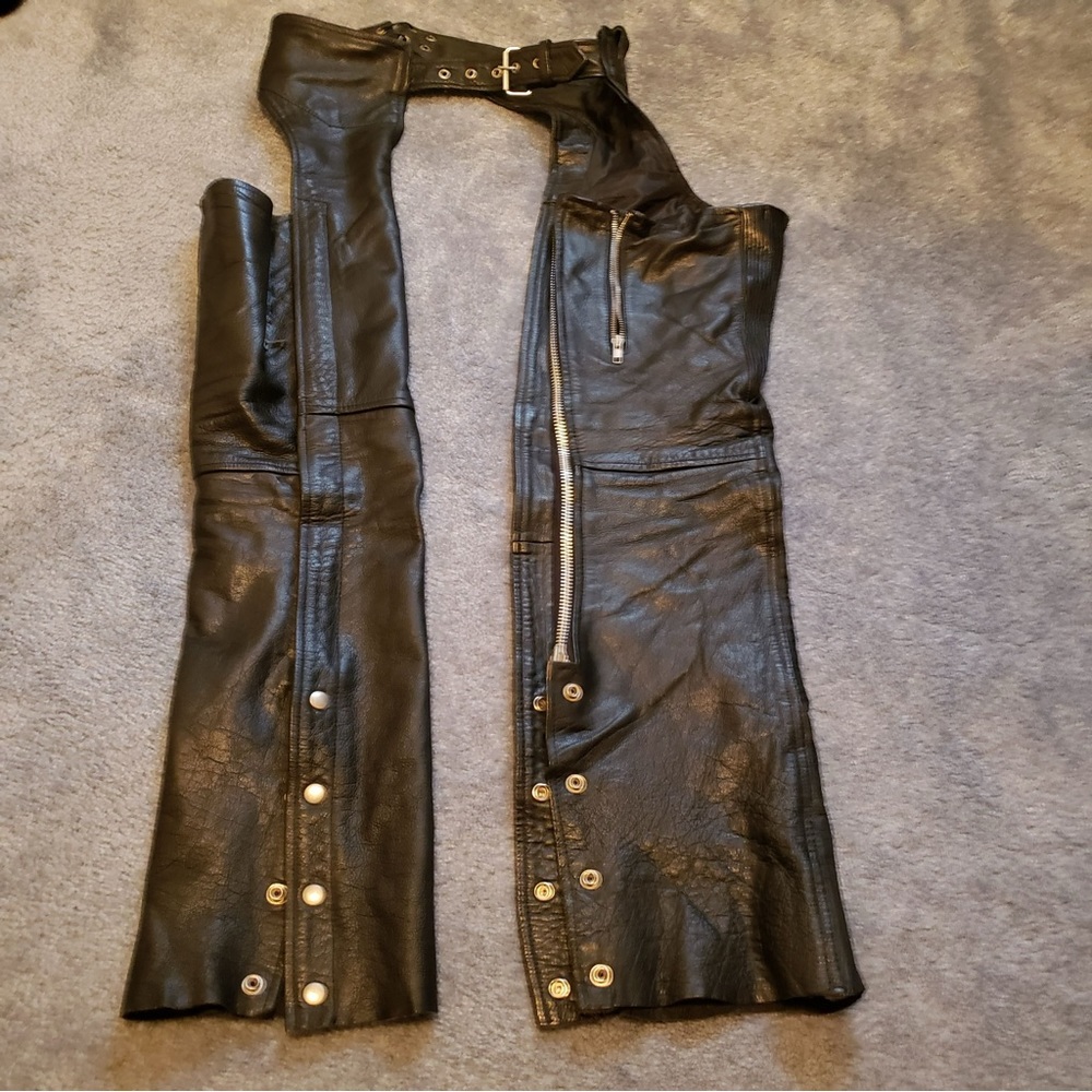 Xelement Men's Black Leather Chaps, Size 30.